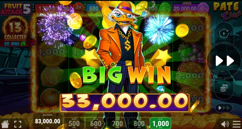 Fruit Attack 5 Pate Link - a big win in the bonus