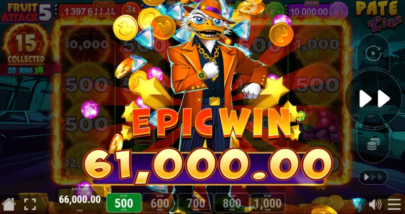 Fruit Attack 5 Pate Link - a big win on screen