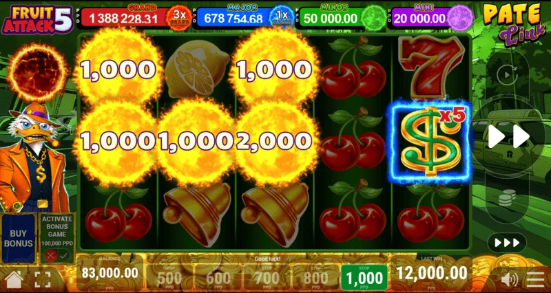 Fruit Attack 5 Pate Link - fruit symbols on the reels
